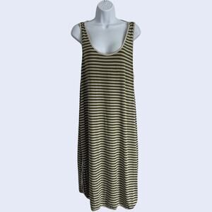 Ekouaer L Casual Wrap Dress Olive Green Striped Sleeveless Boho